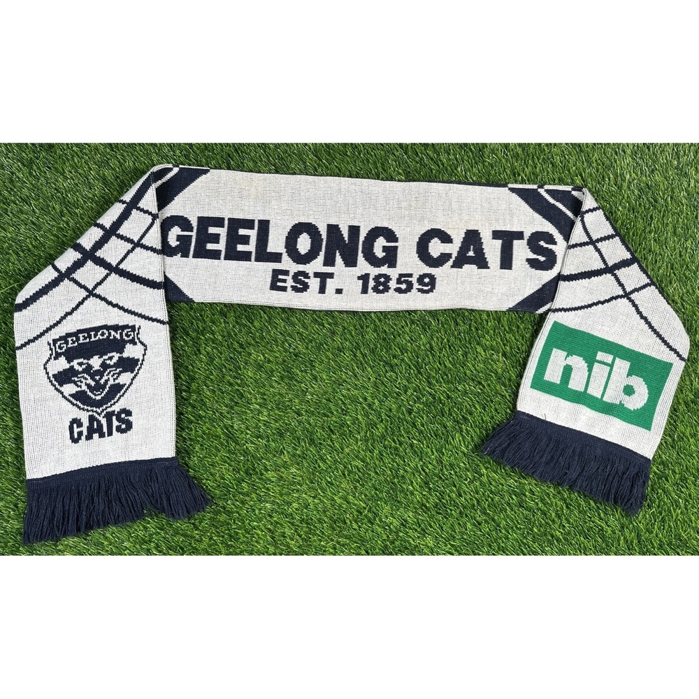 Geelong Cats AFL Woven Scarf Fringe Double Sided Design RARE ~55" nib‎ Sponser
